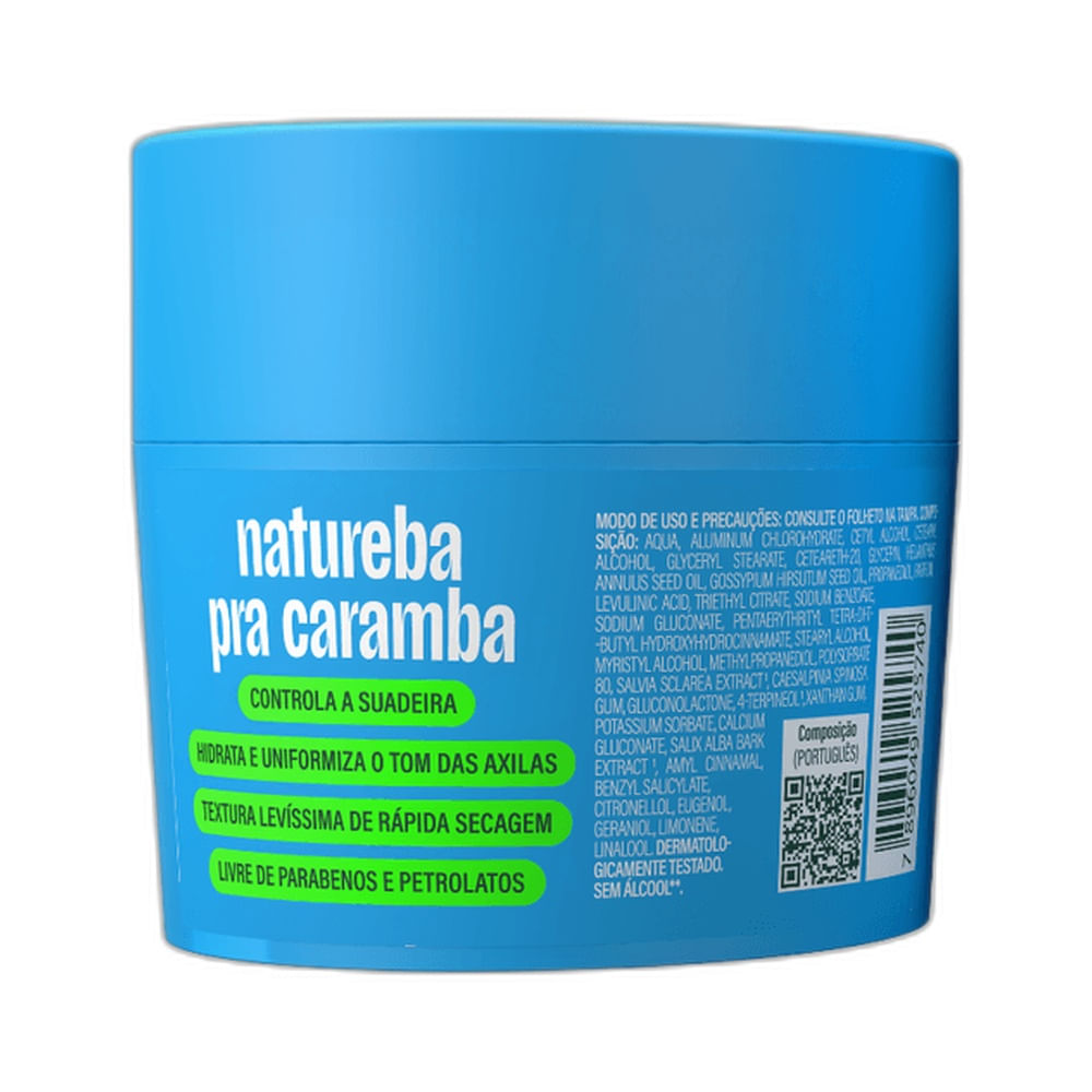 Parte traseira do desodorante creme Herbíssimo Sensitive 55g com informações de uso e benefícios